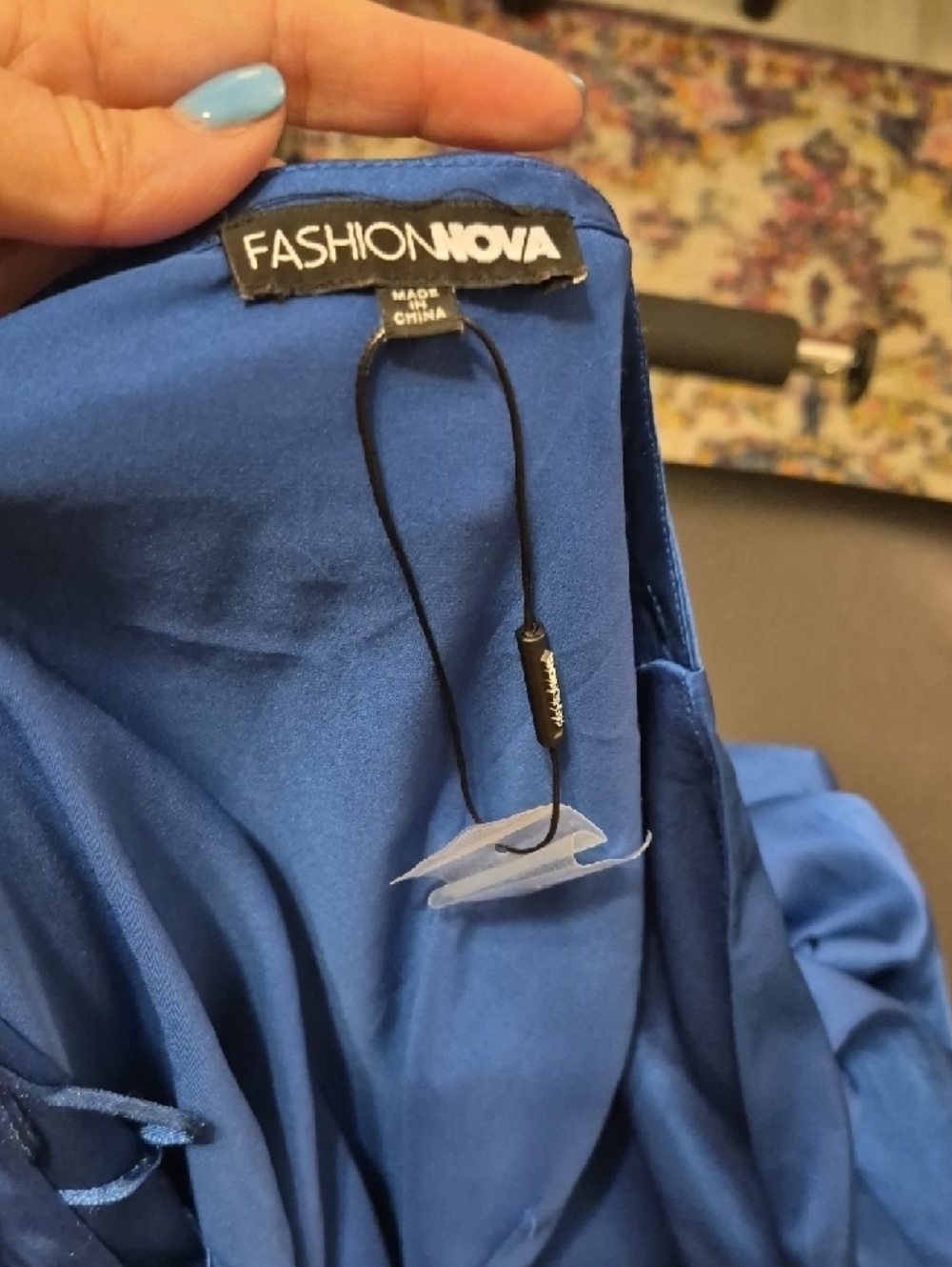 Fashion Nova Royal Blue Satin Twist-Front Long Sleeve Dress - Picture 3 of 6